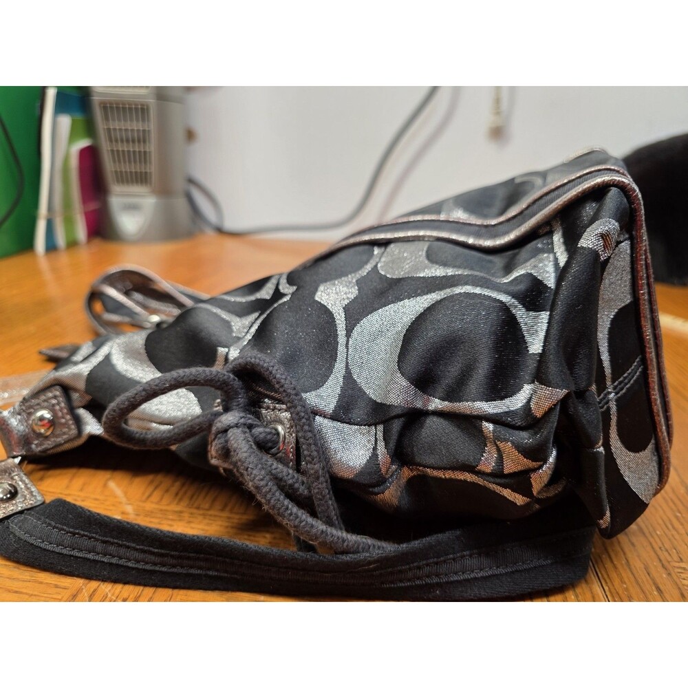 Coach Poppy Black & Silver Metallic Lurex Tote F14434 2 Hangtags - Picture 6 of 16